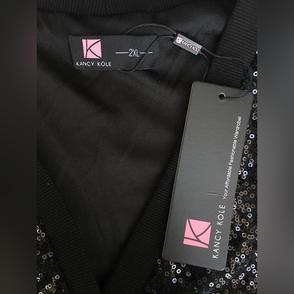 New KANCY KOLE Women's Sequin Jacket Long Sleeve Button Down Shrug Shiny black - Picture 8 of 10